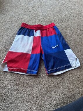 Nike Red, Blue & White Block Print Kids Athletic Shorts